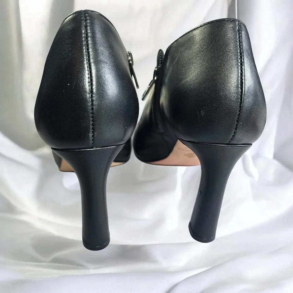 Antonio Melani Sofie Black Leather Pointed Toe Bootie‎ Heels 9.5M Made in Brazil